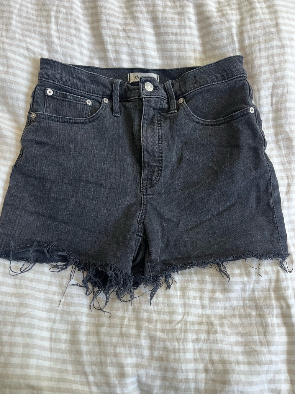 Madewell High-Rise Frayed Hem Denim Shorts - Black